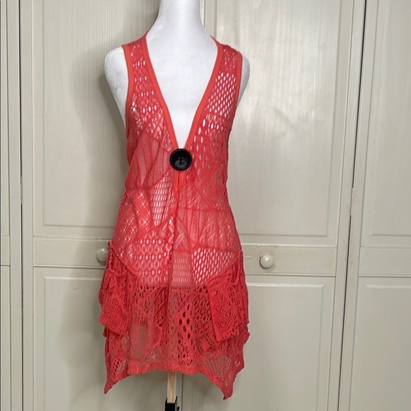 NWT Lily by Firmiana Women's Asymmetrical Orange Crochet Knit Tunic Top, Size 2X - Picture 1 of 12